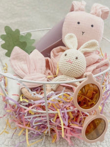 Crinkle Bunny Ears Wooden Ring Teething Toy in Pink by ALI + OLI