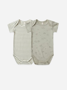 Short Sleeve Bodysuit 2 Pack in Pistachio Stripe + Airplanes by QUINCY MAE