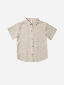 Collared Short Sleeve Shirt in Sand Stripe by RYLEE + CRU