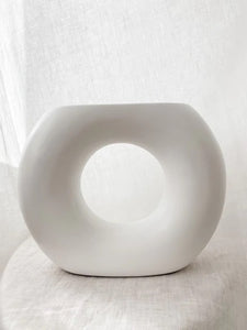 Small Half Modern Circular Vase in White by SHOP JITANA