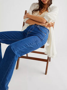 Ava High Rise Boot Cut Jeans in Timeless Blue by FREE PEOPLE