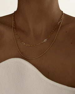 Beaded Double Chain Charm Necklace in Gold by LUV AJ